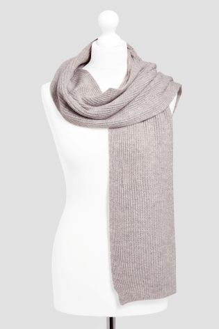 Grey Cashmere/Wool Blend Rib Scarf